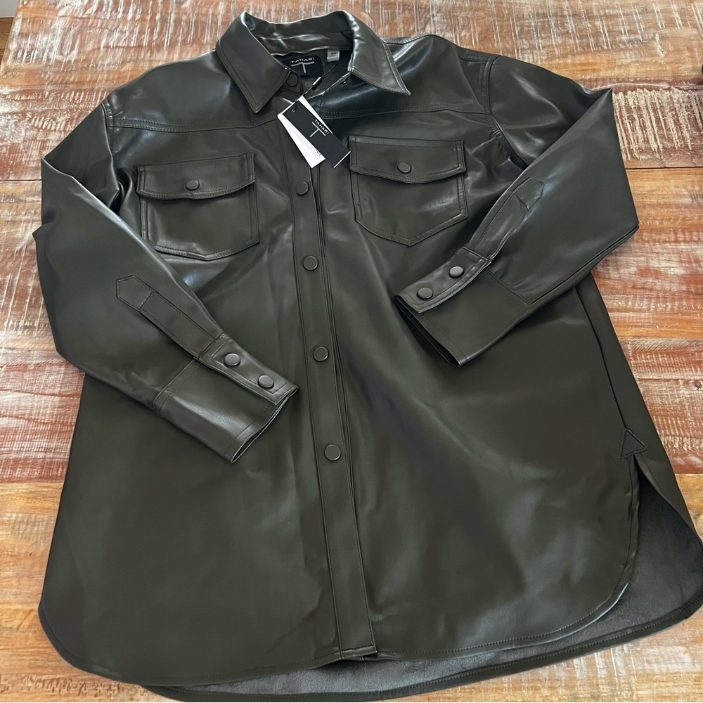 Tahari Faux Leather Shirt/Shacket